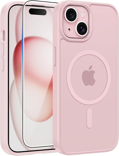 [Compatible with Magsafe] Translucent Matte Cases with [Screen Protector] Military Grade Shockproof Protective Phone Cover - Light Pink