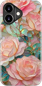 Wireless Charging Compatible - Dual-Layer Hard Shell + Silicone Cover - Aesthetic Protective Trendy Phone Case for Women - Blooming Pink Rose