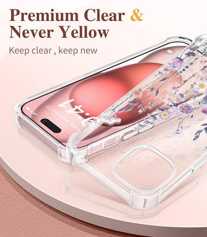 with Screen Protector&Camera Lens Protector,[Non Yellowing] Soft Shockproof Clear Phone Protective Cover for Women, Flower Pattern Design 6.1" (Floratopia/Colorful)