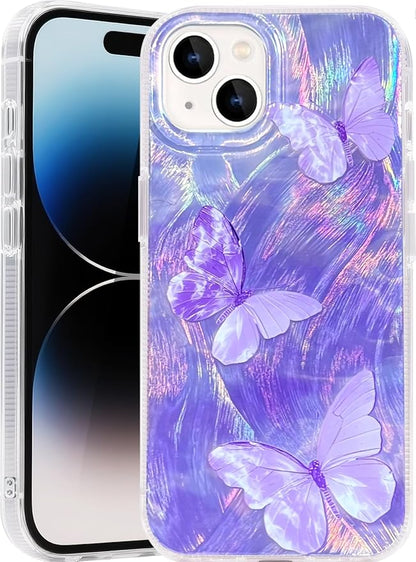 With [Shockproof Protective][Camera Protection] Cute Butterfly Aesthetic Phone Cover Anti-Yellowing Soft Slim Cover for Women Girl-Purple