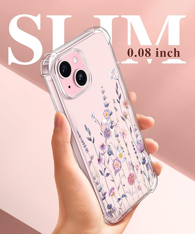 with Screen Protector&Camera Lens Protector,[Non Yellowing] Soft Shockproof Clear Phone Protective Cover for Women, Flower Pattern Design 6.1" (Floratopia/Colorful)