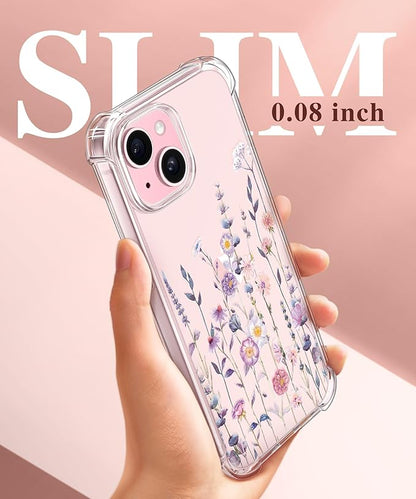 with Screen Protector&Camera Lens Protector,[Non Yellowing] Soft Shockproof Clear Phone Protective Cover for Women, Flower Pattern Design 6.1" (Floratopia/Colorful)