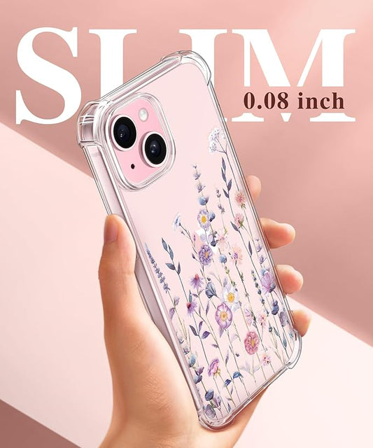 with Screen Protector&Camera Lens Protector,[Non Yellowing] Soft Shockproof Clear Phone Protective Cover for Women, Flower Pattern Design 6.1" (Floratopia/Colorful)
