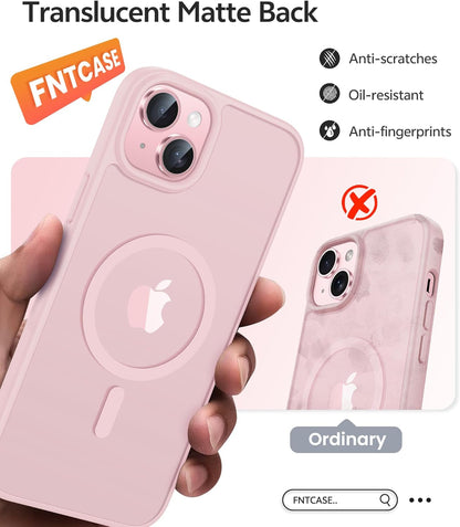 [Compatible with Magsafe] Translucent Matte Cases with [Screen Protector] Military Grade Shockproof Protective Phone Cover - Light Pink
