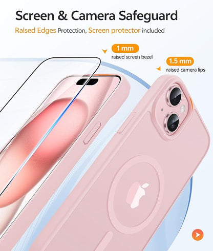 [Compatible with Magsafe] Translucent Matte Cases with [Screen Protector] Military Grade Shockproof Protective Phone Cover - Light Pink