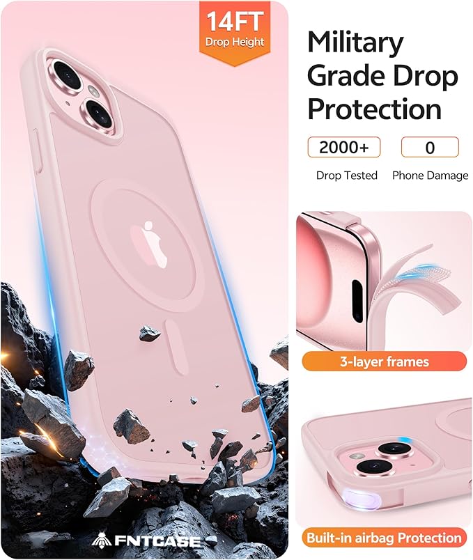 [Compatible with Magsafe] Translucent Matte Cases with [Screen Protector] Military Grade Shockproof Protective Phone Cover - Light Pink
