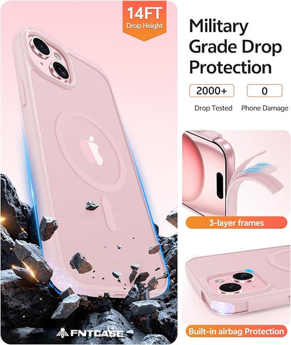 [Compatible with Magsafe] Translucent Matte Cases with [Screen Protector] Military Grade Shockproof Protective Phone Cover - Light Pink