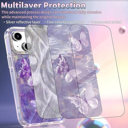 With [Shockproof Protective][Camera Protection] Cute Butterfly Aesthetic Phone Cover Anti-Yellowing Soft Slim Cover for Women Girl-Purple