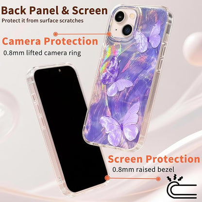 With [Shockproof Protective][Camera Protection] Cute Butterfly Aesthetic Phone Cover Anti-Yellowing Soft Slim Cover for Women Girl-Purple