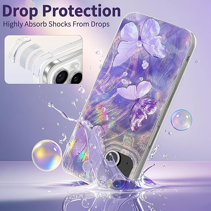 With [Shockproof Protective][Camera Protection] Cute Butterfly Aesthetic Phone Cover Anti-Yellowing Soft Slim Cover for Women Girl-Purple